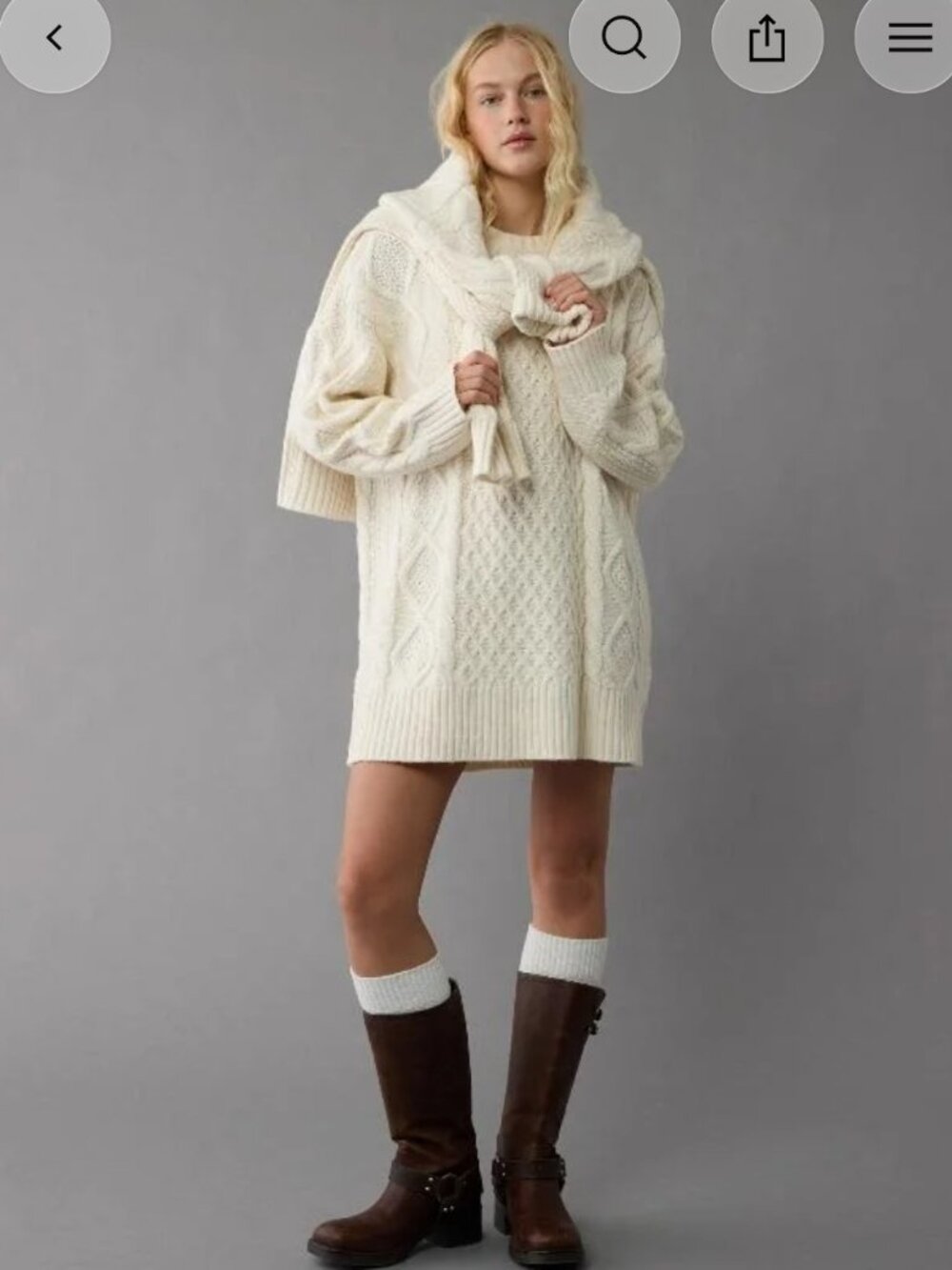 AMERICAN EAGLE Sweater Dress Cable-Knit Mini Oversized Off-White SZ XL